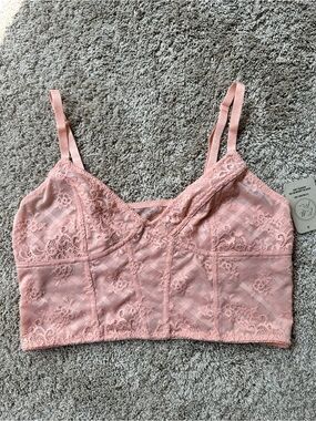 Bella Mia Delicate Pink Lace Bralette Cropped  - Women Intimates NWT Size XL